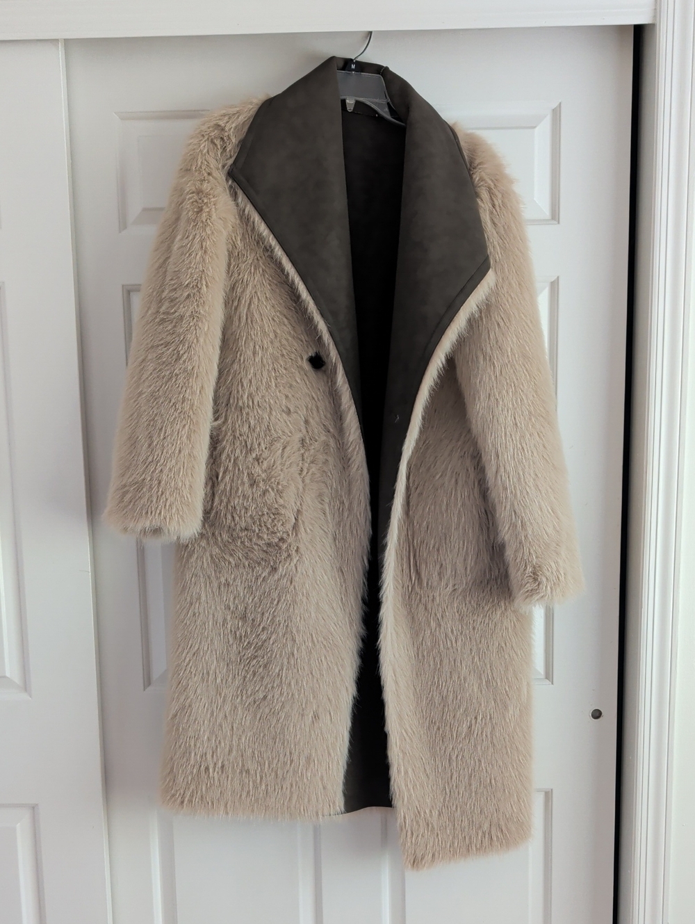 Zara Women’s Cream Faux-Fur Reversible Coat